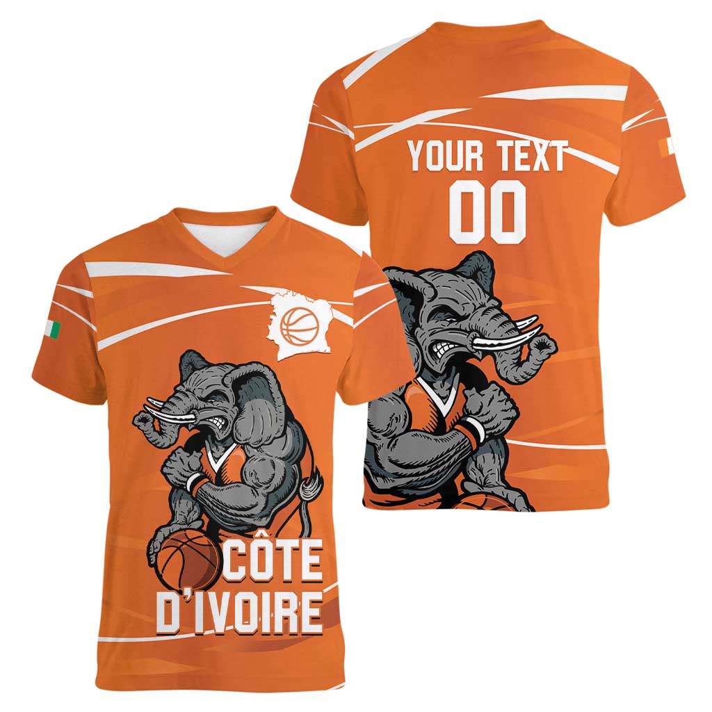 Ivory Coast Basketball Custom Women V-Neck T-Shirt Allez Les Elephants - Wonder Print Shop