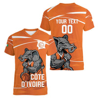Ivory Coast Basketball Custom Women V-Neck T-Shirt Allez Les Elephants - Wonder Print Shop