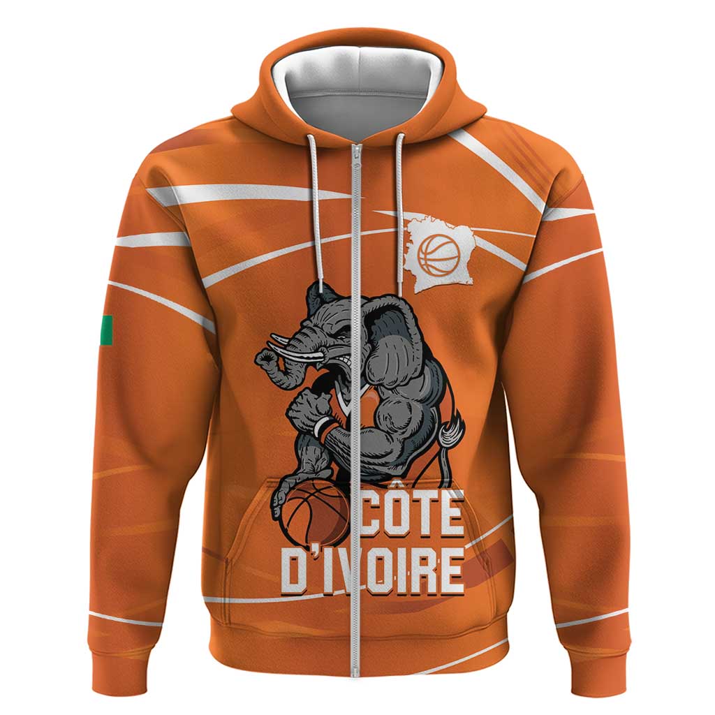 Ivory Coast Basketball Custom Zip Hoodie Allez Les Elephants - Wonder Print Shop