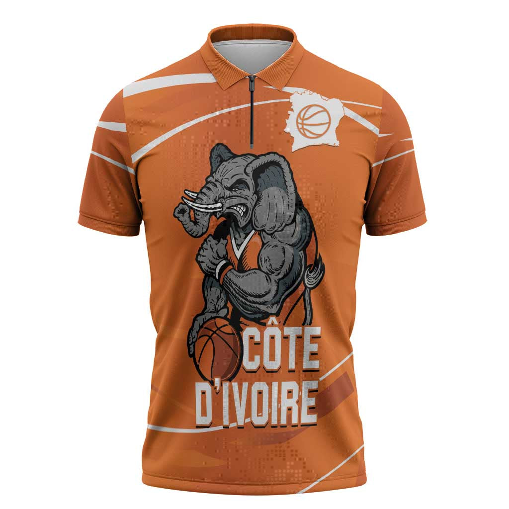 Ivory Coast Basketball Custom Zipper Polo Shirt Allez Les Elephants - Wonder Print Shop
