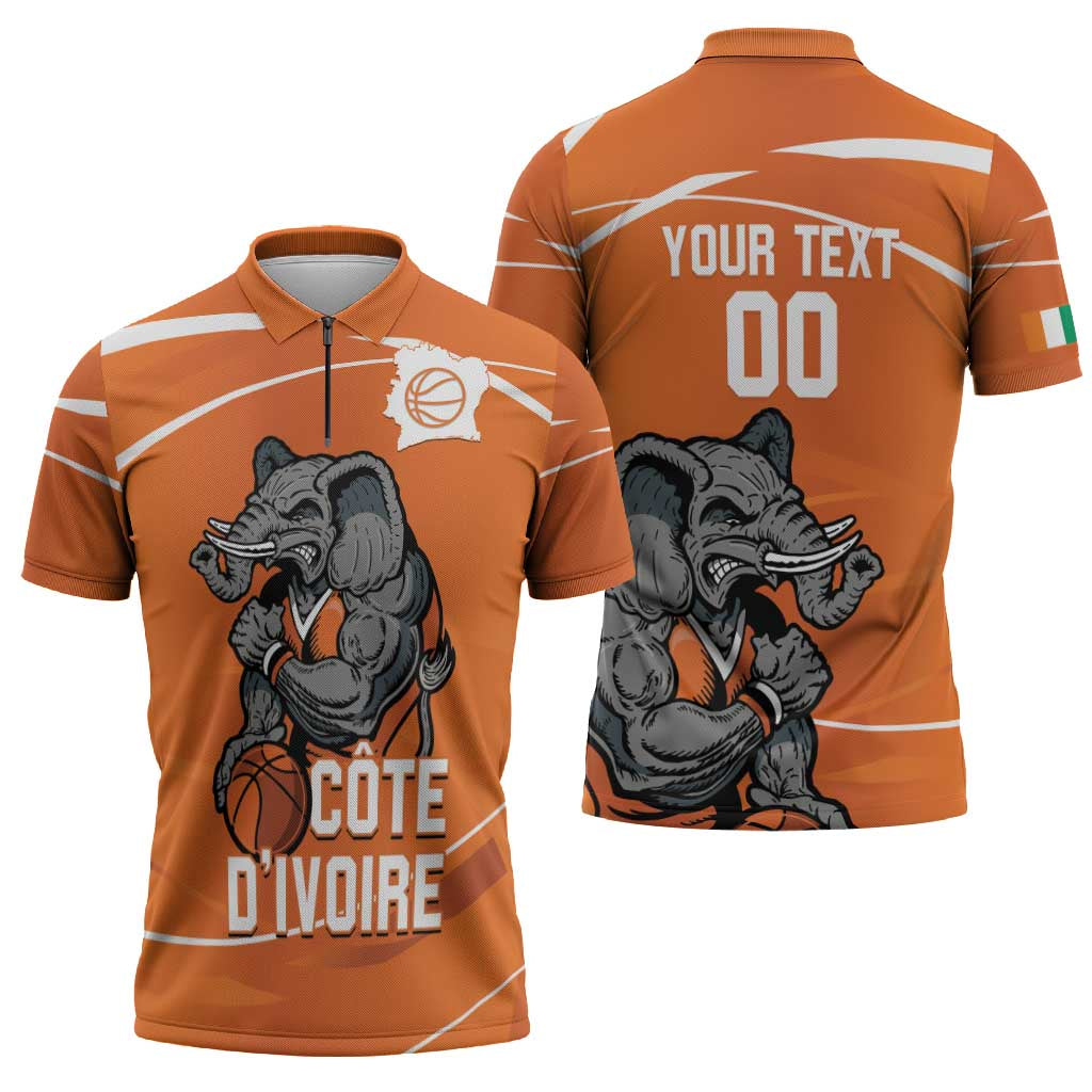 Ivory Coast Basketball Custom Zipper Polo Shirt Allez Les Elephants - Wonder Print Shop