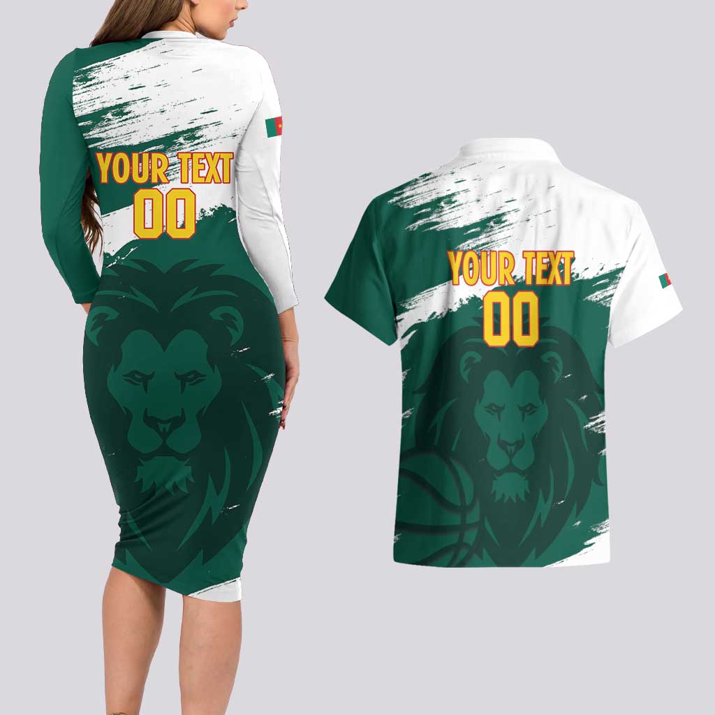 Cameroon Basketball Custom Couples Matching Long Sleeve Bodycon Dress and Hawaiian Shirt Come On Indomitable Lions - Wonder Print Shop