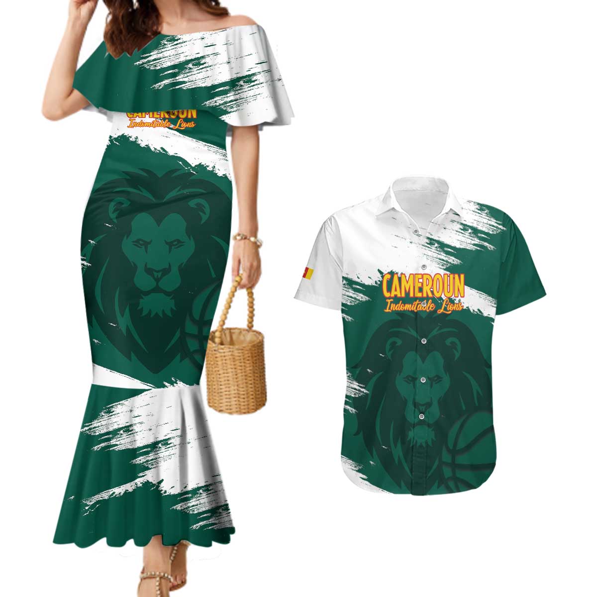 Cameroon Basketball Custom Couples Matching Mermaid Dress and Hawaiian Shirt Come On Indomitable Lions - Wonder Print Shop