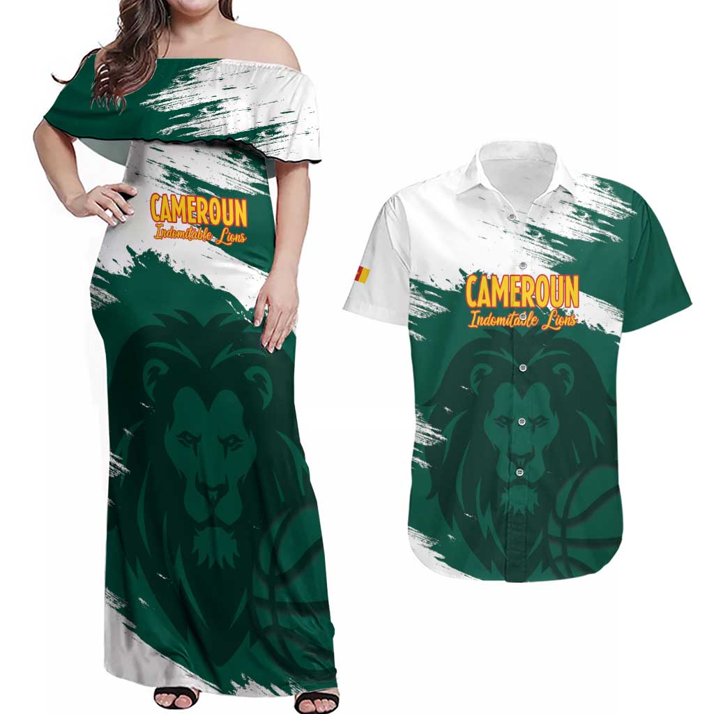 Cameroon Basketball Custom Couples Matching Off Shoulder Maxi Dress and Hawaiian Shirt Come On Indomitable Lions - Wonder Print Shop