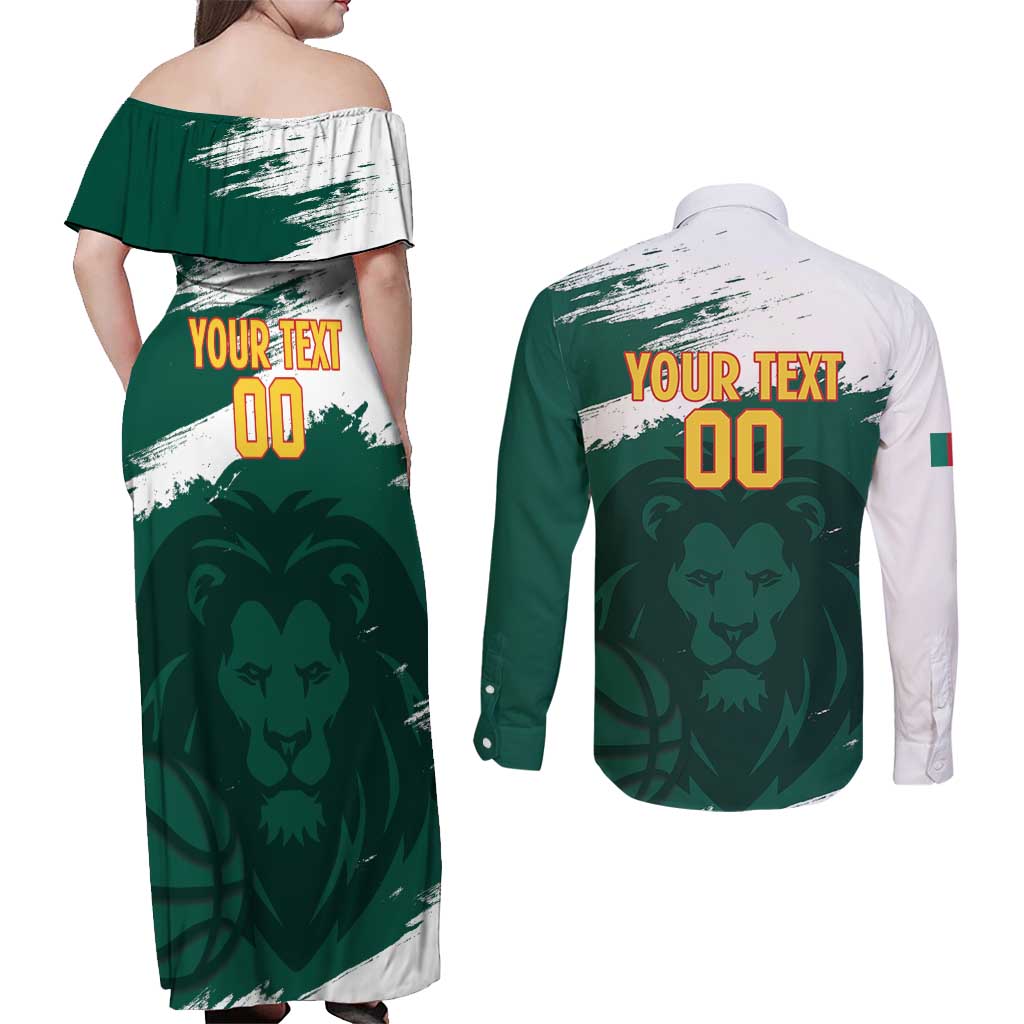 Cameroon Basketball Custom Couples Matching Off Shoulder Maxi Dress and Long Sleeve Button Shirt Come On Indomitable Lions - Wonder Print Shop