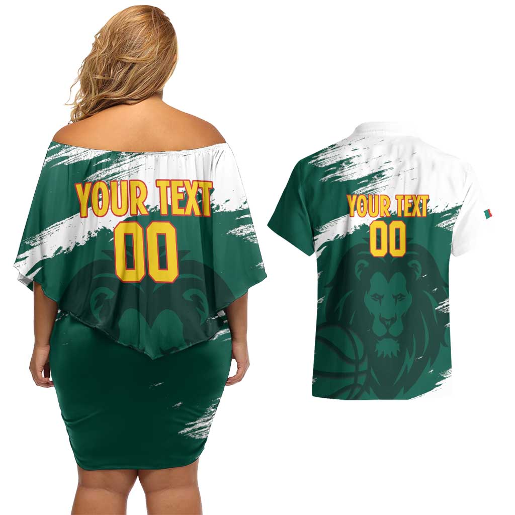 Cameroon Basketball Custom Couples Matching Off Shoulder Short Dress and Hawaiian Shirt Come On Indomitable Lions - Wonder Print Shop