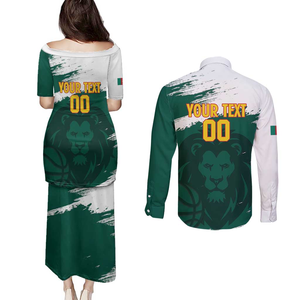 Cameroon Basketball Custom Couples Matching Puletasi and Long Sleeve Button Shirt Come On Indomitable Lions - Wonder Print Shop
