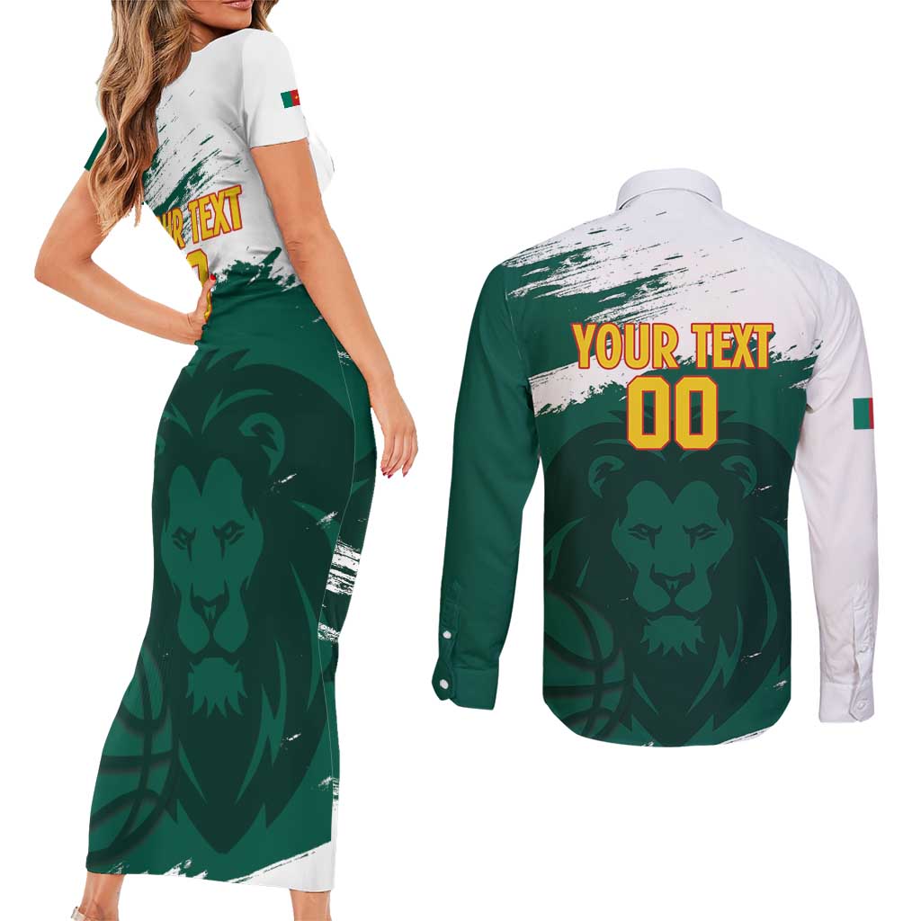 Cameroon Basketball Custom Couples Matching Short Sleeve Bodycon Dress and Long Sleeve Button Shirt Come On Indomitable Lions - Wonder Print Shop