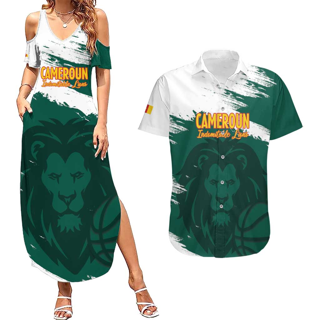 Cameroon Basketball Custom Couples Matching Summer Maxi Dress and Hawaiian Shirt Come On Indomitable Lions - Wonder Print Shop