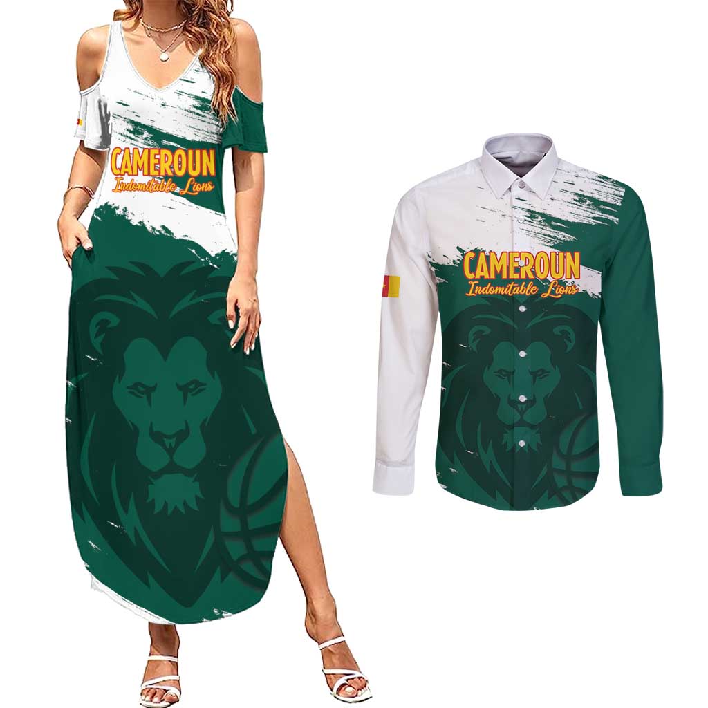 Cameroon Basketball Custom Couples Matching Summer Maxi Dress and Long Sleeve Button Shirt Come On Indomitable Lions - Wonder Print Shop