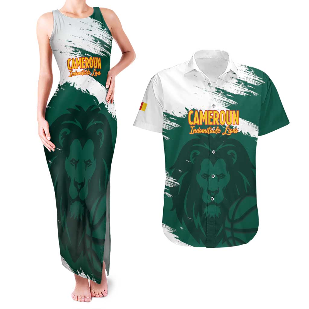 Cameroon Basketball Custom Couples Matching Tank Maxi Dress and Hawaiian Shirt Come On Indomitable Lions - Wonder Print Shop