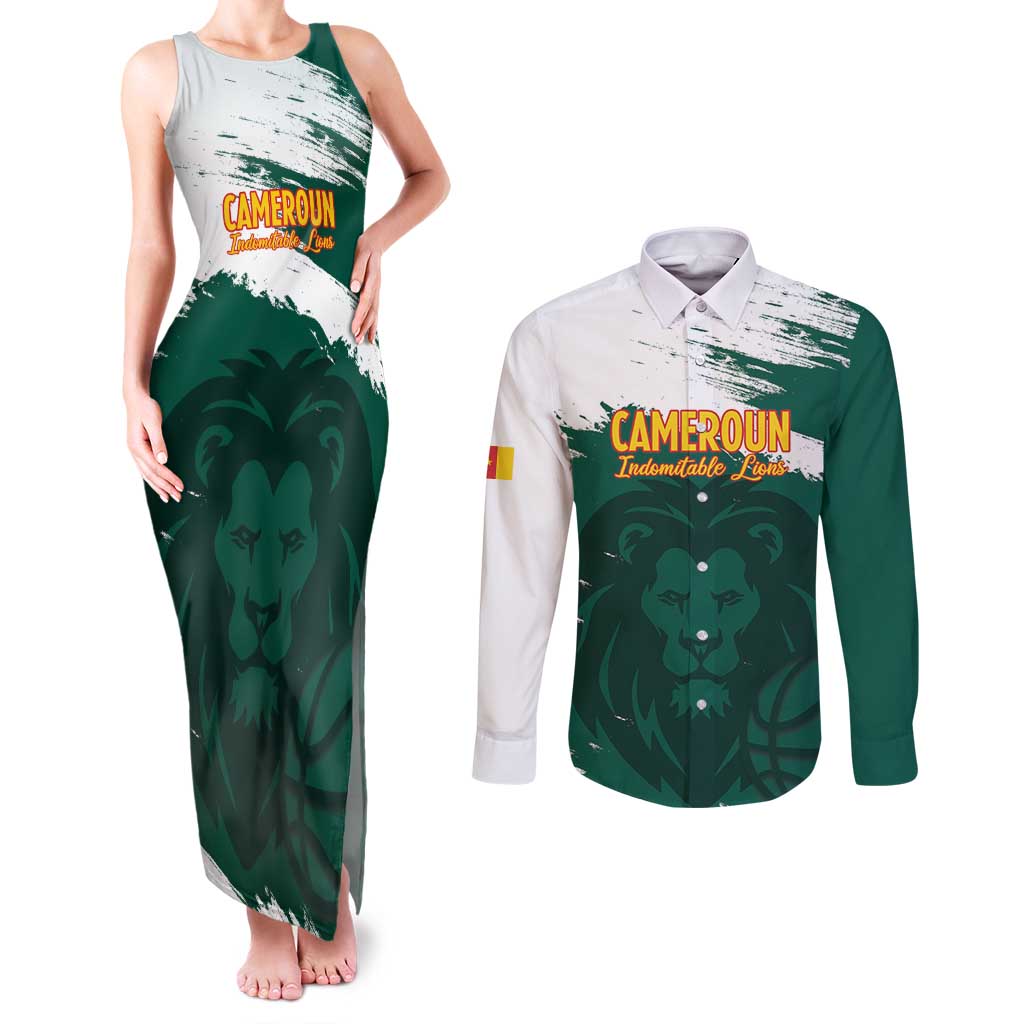 Cameroon Basketball Custom Couples Matching Tank Maxi Dress and Long Sleeve Button Shirt Come On Indomitable Lions - Wonder Print Shop