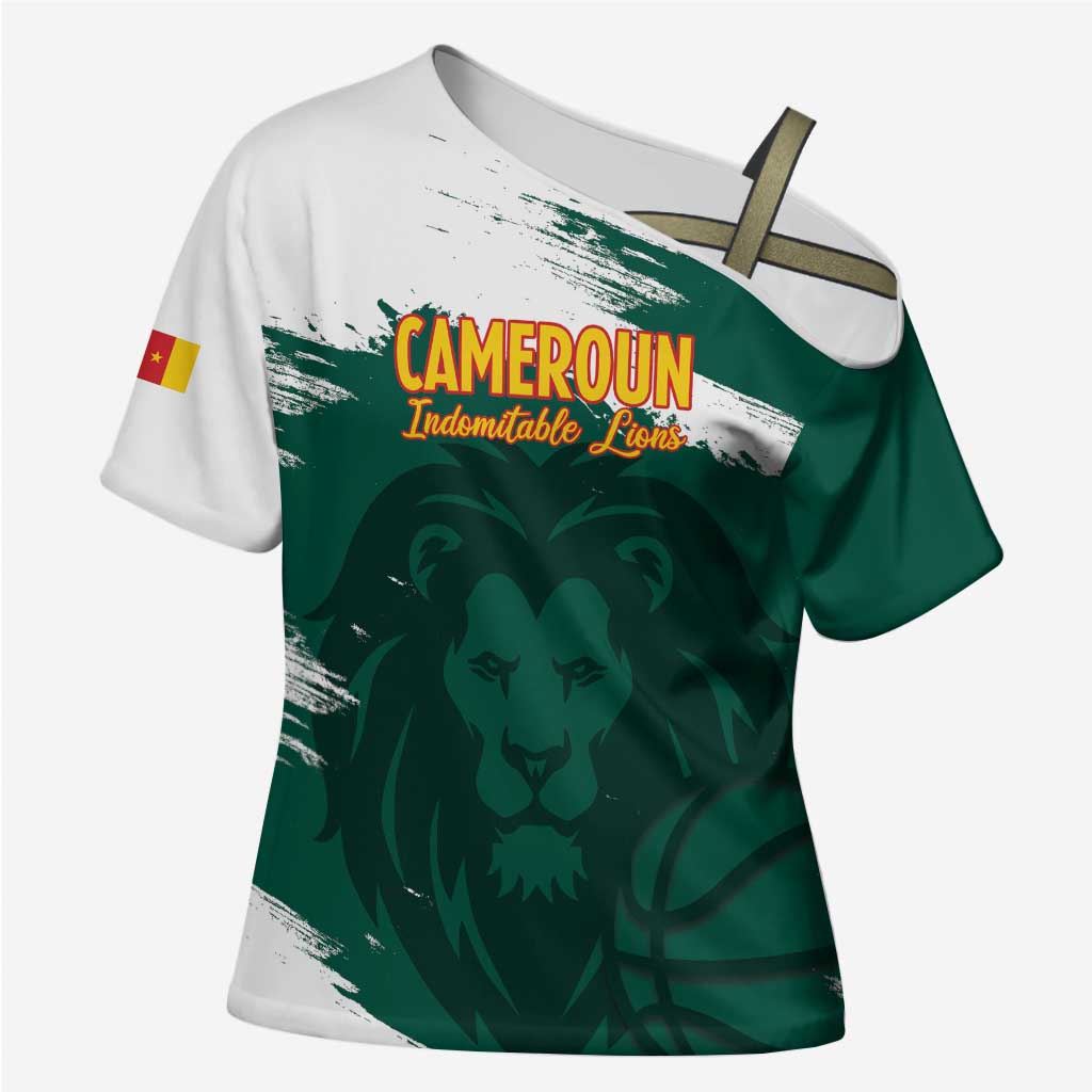 Cameroon Basketball Custom Cross Shoulder Shirt Come On Indomitable Lions - Wonder Print Shop