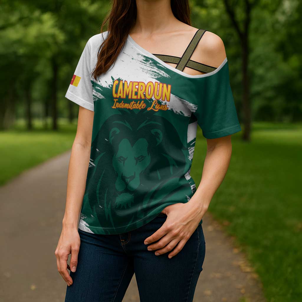 Cameroon Basketball Custom Cross Shoulder Shirt Come On Indomitable Lions - Wonder Print Shop