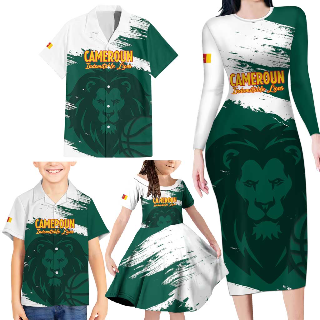 Cameroon Basketball Custom Family Matching Long Sleeve Bodycon Dress and Hawaiian Shirt Come On Indomitable Lions - Wonder Print Shop