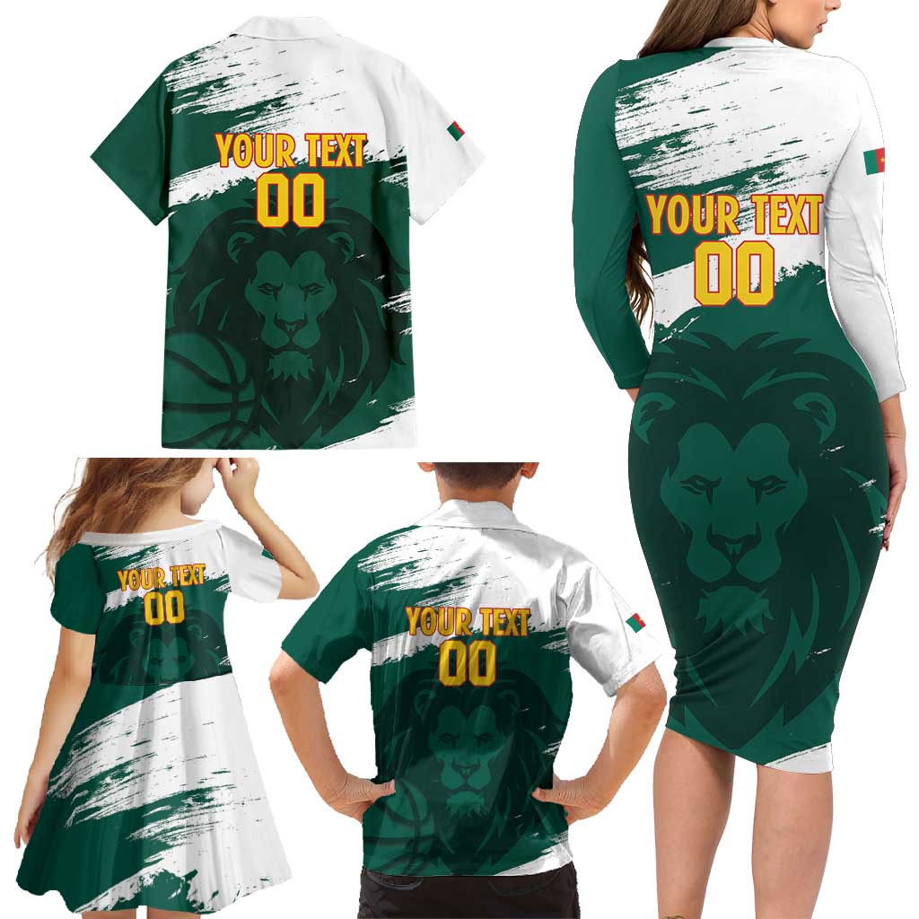 Cameroon Basketball Custom Family Matching Long Sleeve Bodycon Dress and Hawaiian Shirt Come On Indomitable Lions - Wonder Print Shop
