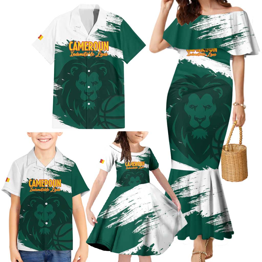 Cameroon Basketball Custom Family Matching Mermaid Dress and Hawaiian Shirt Come On Indomitable Lions - Wonder Print Shop