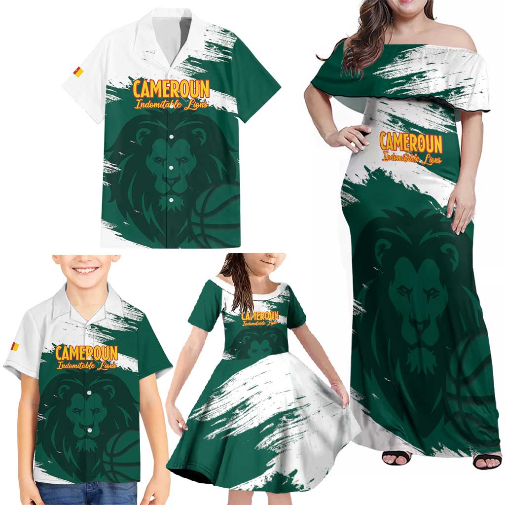 Cameroon Basketball Custom Family Matching Off Shoulder Maxi Dress and Hawaiian Shirt Come On Indomitable Lions - Wonder Print Shop