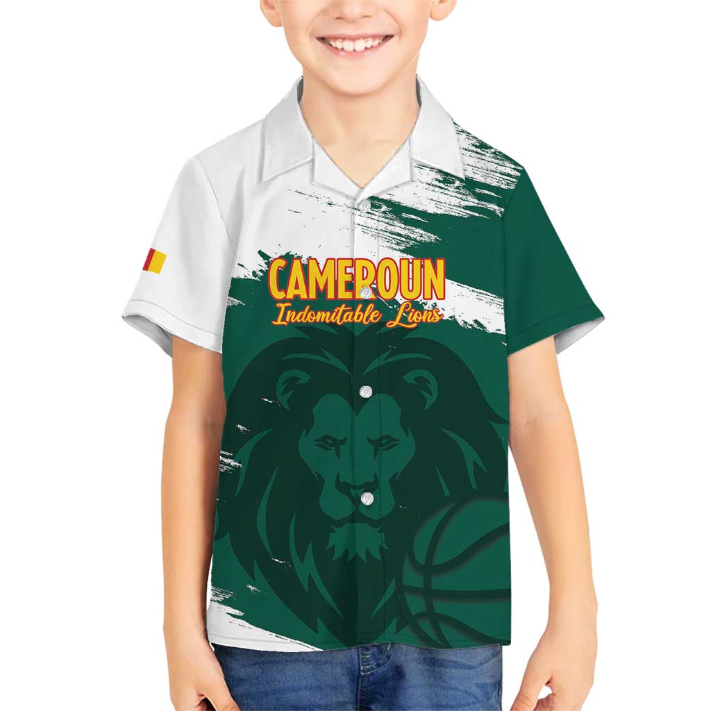 Cameroon Basketball Custom Family Matching Off Shoulder Maxi Dress and Hawaiian Shirt Come On Indomitable Lions - Wonder Print Shop