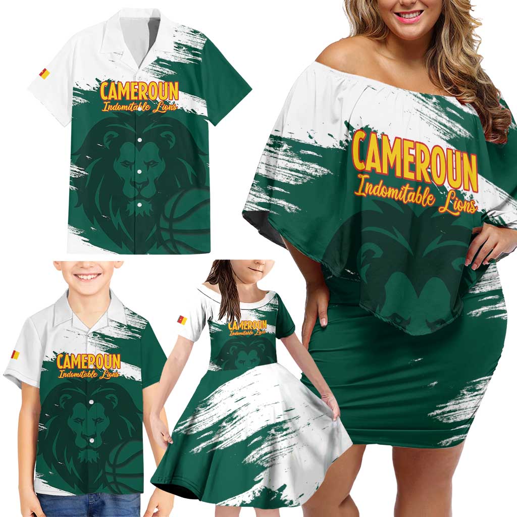 Cameroon Basketball Custom Family Matching Off Shoulder Short Dress and Hawaiian Shirt Come On Indomitable Lions - Wonder Print Shop