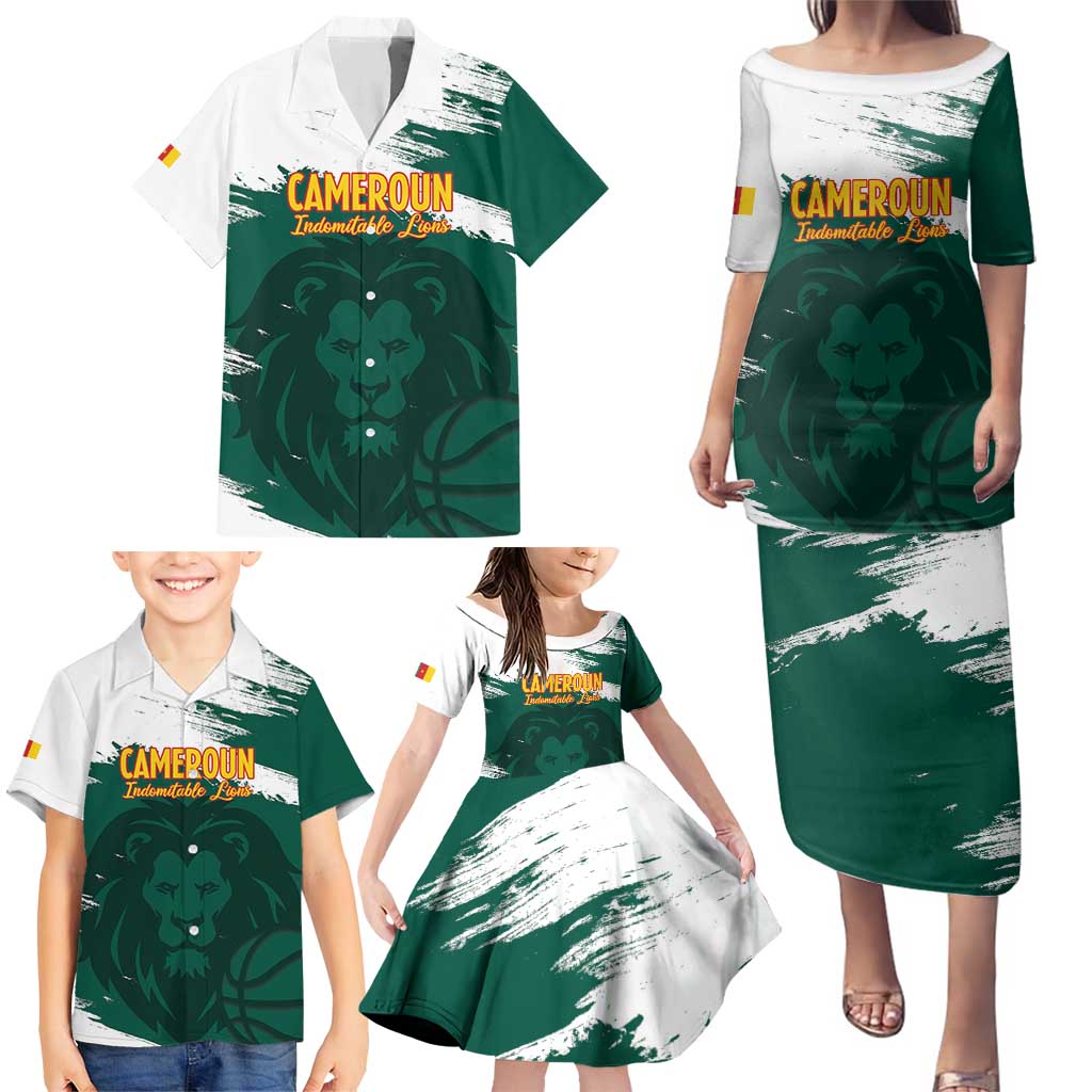 Cameroon Basketball Custom Family Matching Puletasi and Hawaiian Shirt Come On Indomitable Lions - Wonder Print Shop