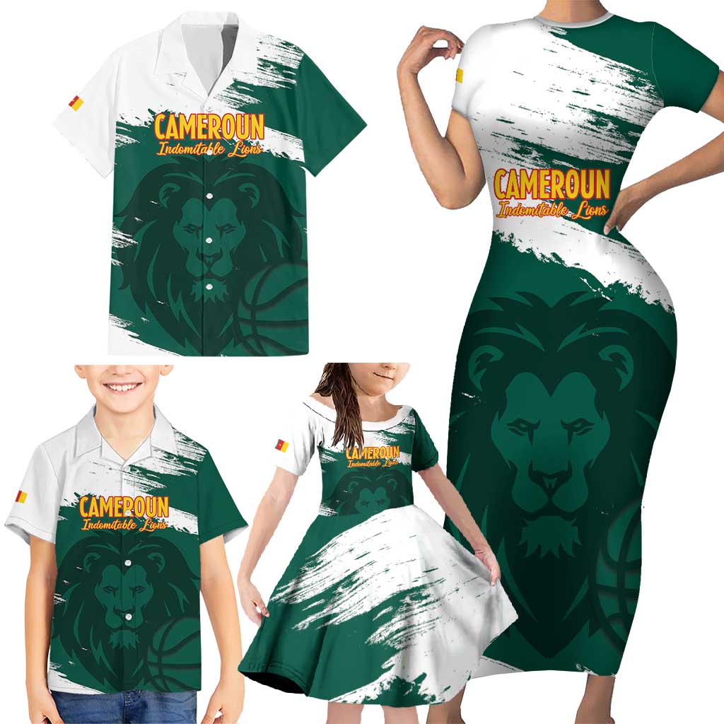 Cameroon Basketball Custom Family Matching Short Sleeve Bodycon Dress and Hawaiian Shirt Come On Indomitable Lions - Wonder Print Shop