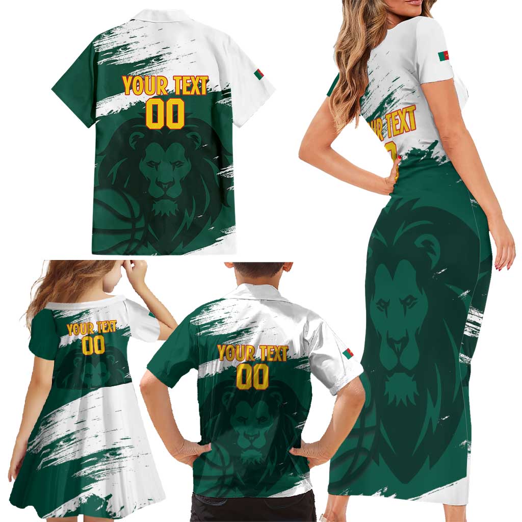 Cameroon Basketball Custom Family Matching Short Sleeve Bodycon Dress and Hawaiian Shirt Come On Indomitable Lions - Wonder Print Shop