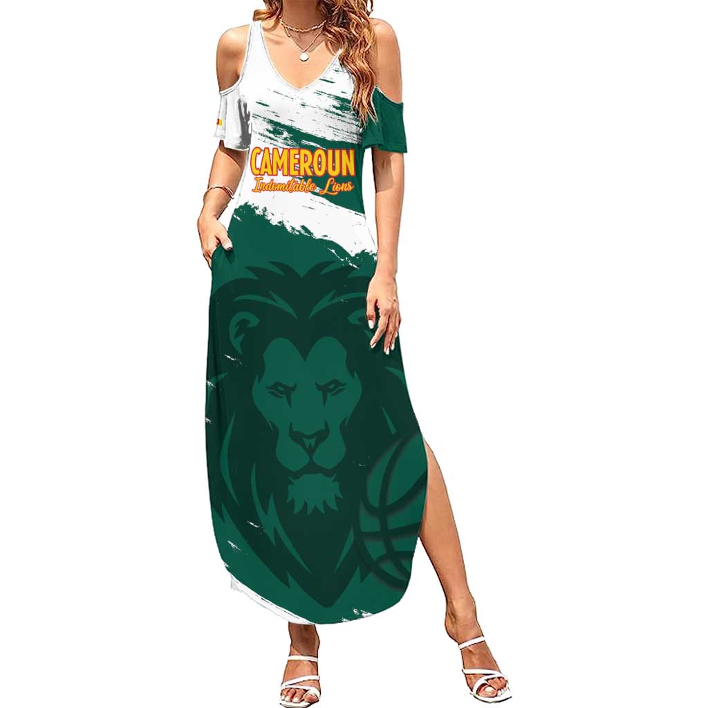 Cameroon Basketball Custom Family Matching Summer Maxi Dress and Hawaiian Shirt Come On Indomitable Lions - Wonder Print Shop