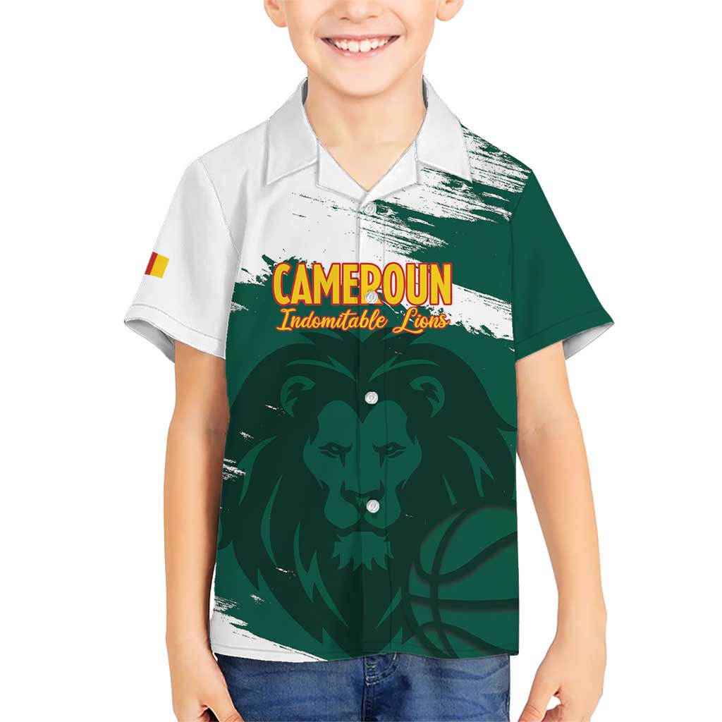 Cameroon Basketball Custom Kid Hawaiian Shirt Come On Indomitable Lions - Wonder Print Shop