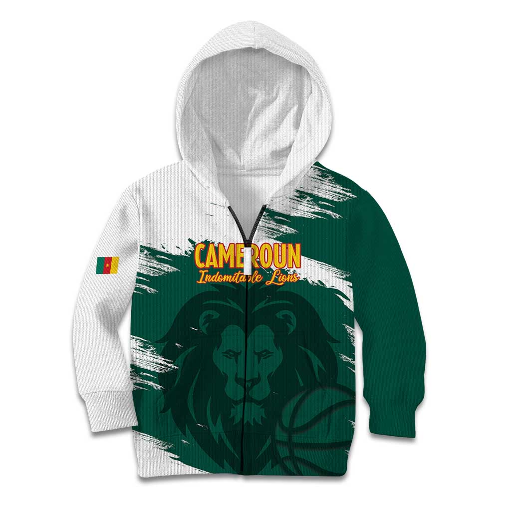 Cameroon Basketball Custom Kid Hoodie Come On Indomitable Lions - Wonder Print Shop