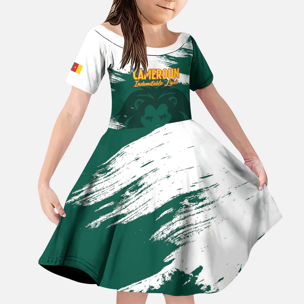 Cameroon Basketball Custom Kid Short Sleeve Dress Come On Indomitable Lions - Wonder Print Shop