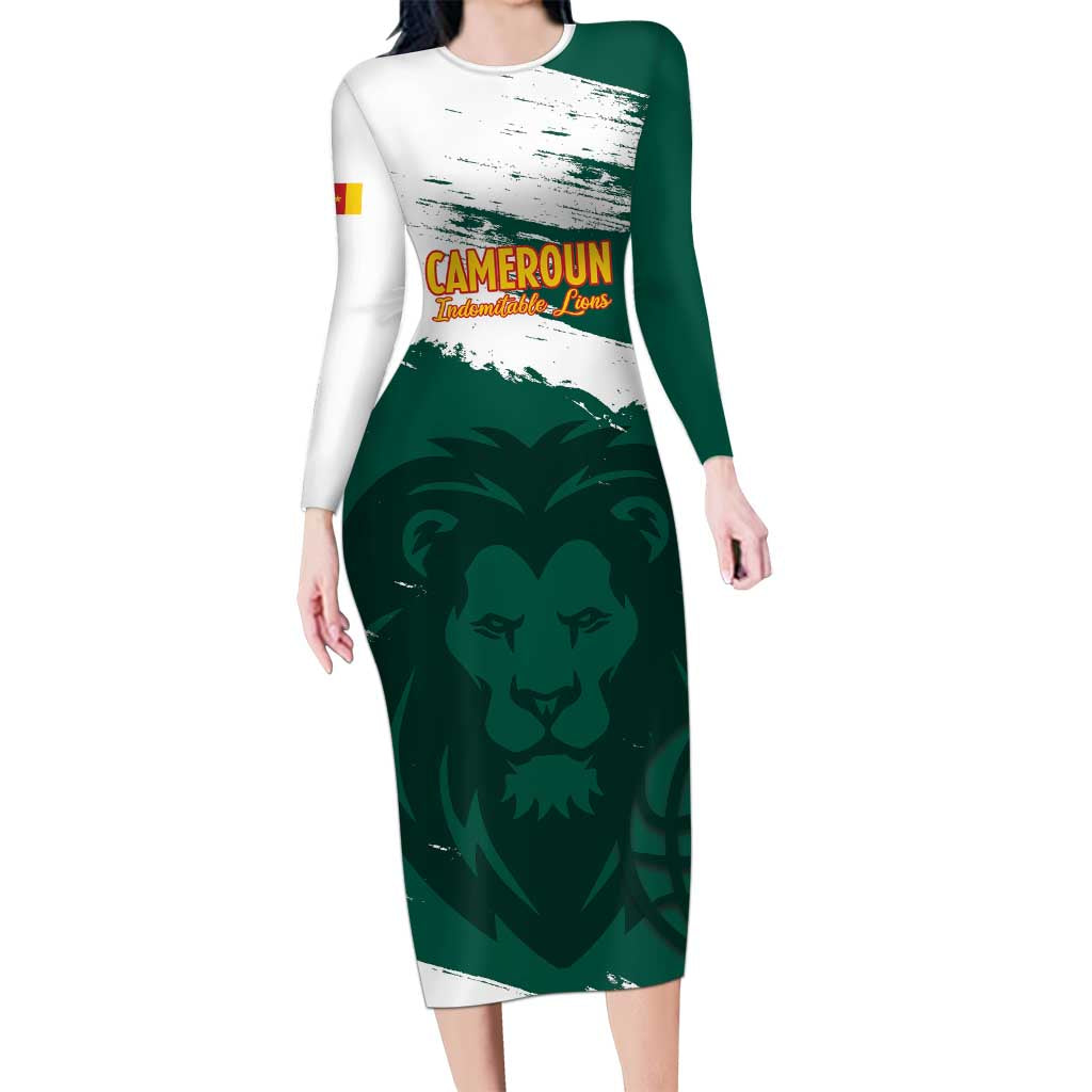 Cameroon Basketball Custom Long Sleeve Bodycon Dress Come On Indomitable Lions - Wonder Print Shop