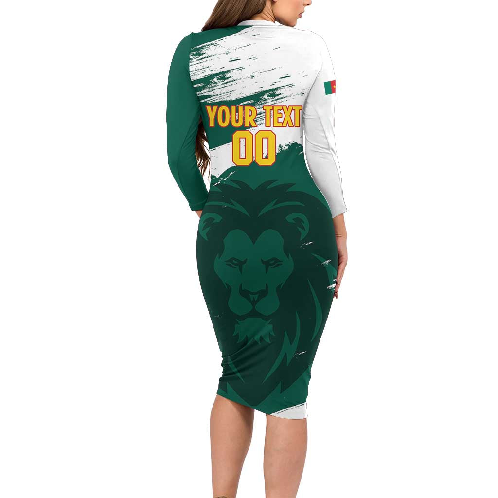 Cameroon Basketball Custom Long Sleeve Bodycon Dress Come On Indomitable Lions - Wonder Print Shop