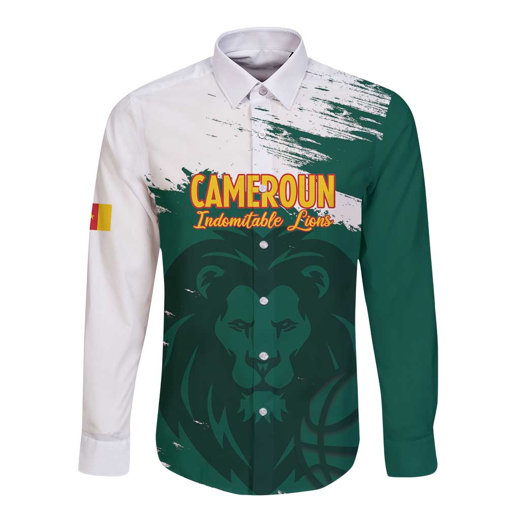 Cameroon Basketball Custom Long Sleeve Button Shirt Come On Indomitable Lions - Wonder Print Shop