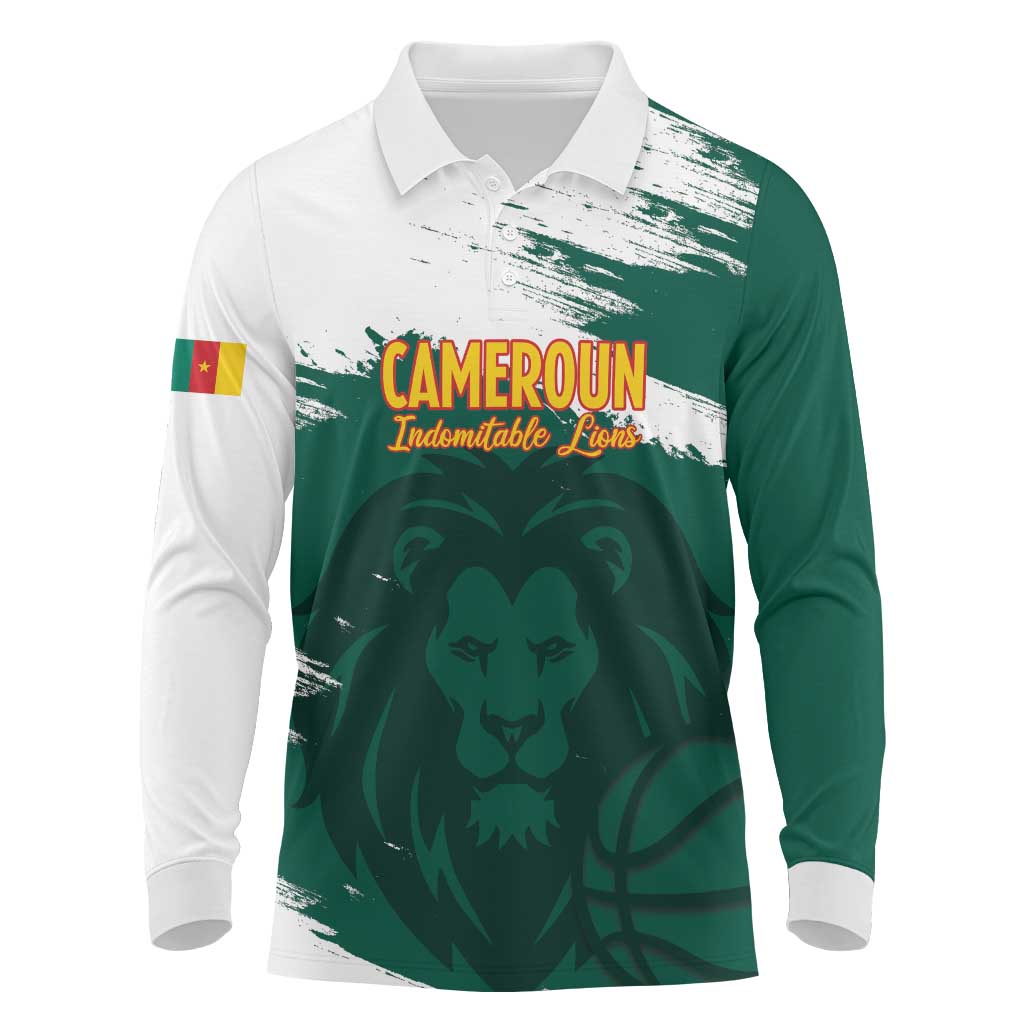 Cameroon Basketball Custom Long Sleeve Polo Shirt Come On Indomitable Lions - Wonder Print Shop