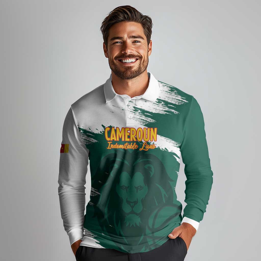 Cameroon Basketball Custom Long Sleeve Polo Shirt Come On Indomitable Lions - Wonder Print Shop