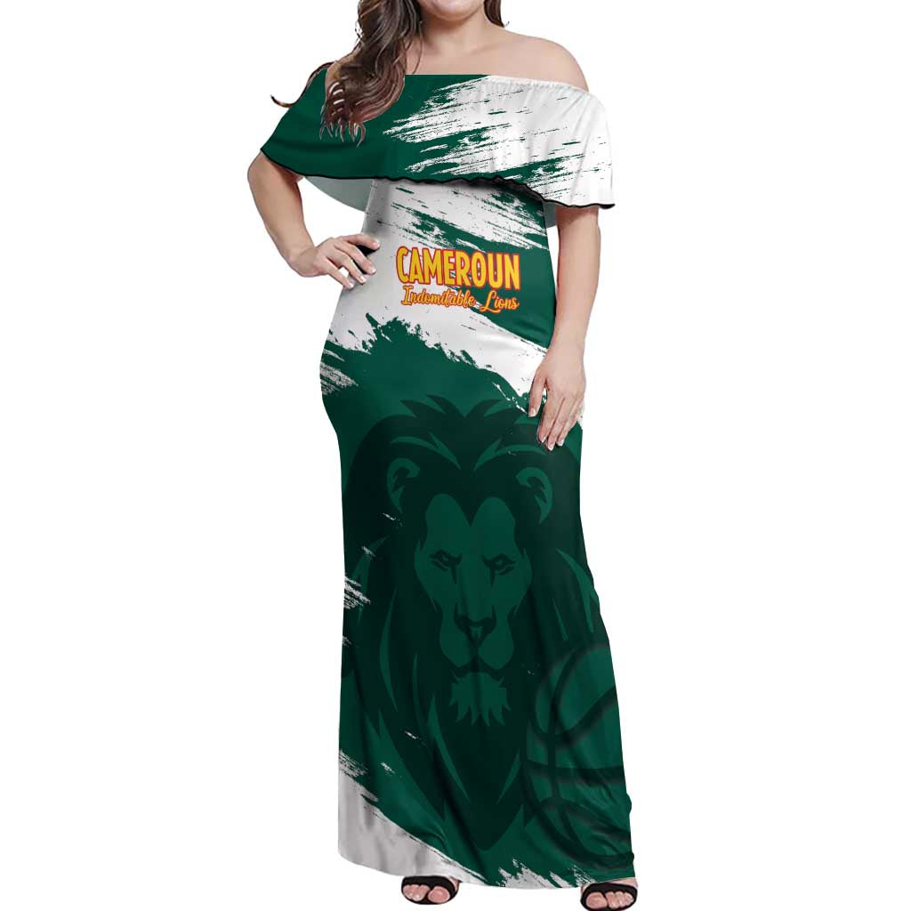 Cameroon Basketball Custom Off Shoulder Maxi Dress Come On Indomitable Lions - Wonder Print Shop