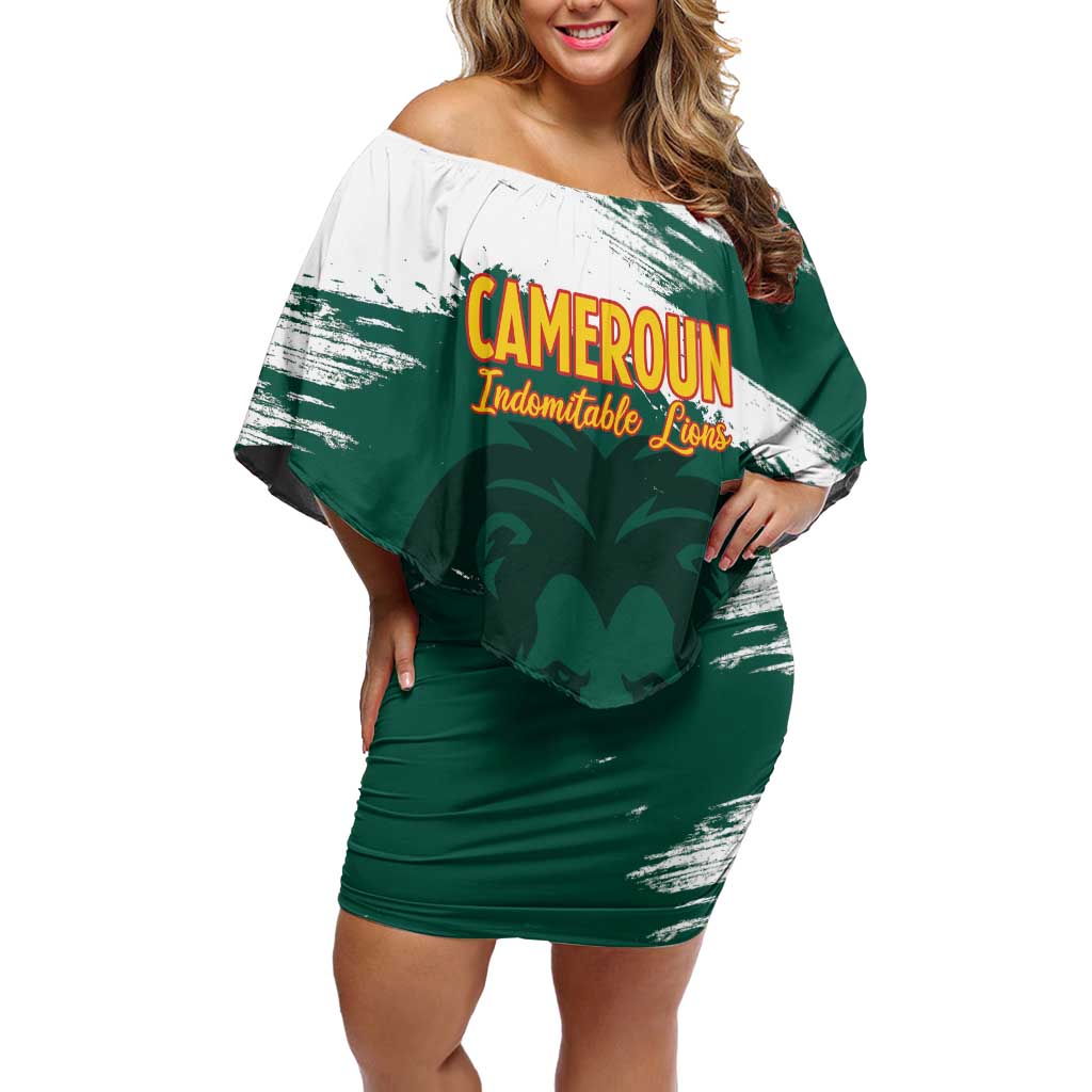 Cameroon Basketball Custom Off Shoulder Short Dress Come On Indomitable Lions - Wonder Print Shop