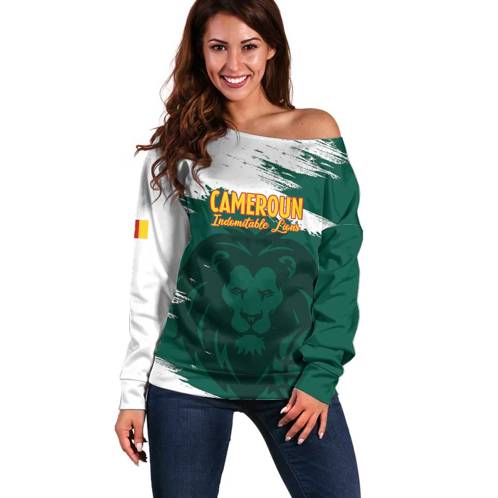 Cameroon Basketball Custom Off Shoulder Sweater Come On Indomitable Lions - Wonder Print Shop