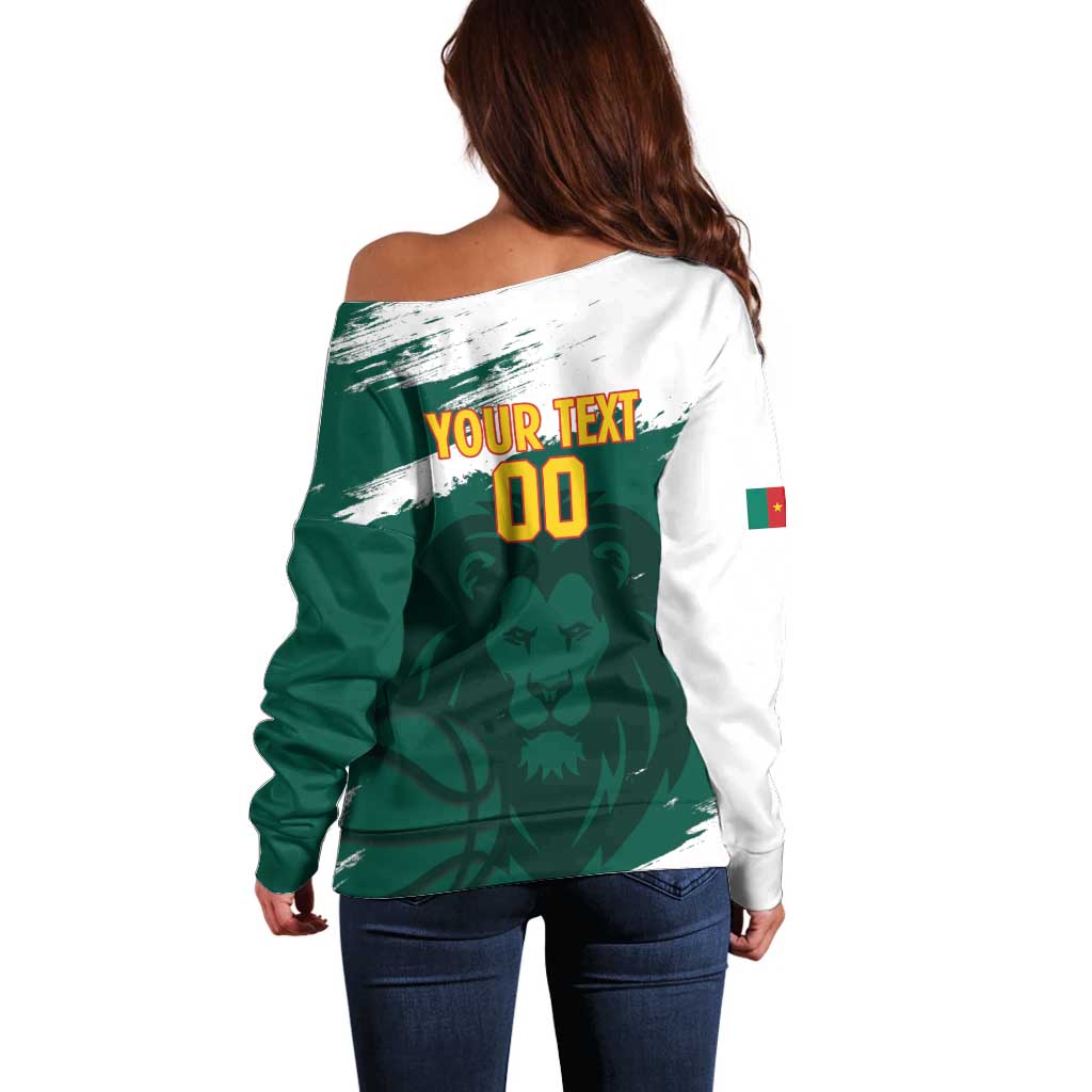 Cameroon Basketball Custom Off Shoulder Sweater Come On Indomitable Lions - Wonder Print Shop