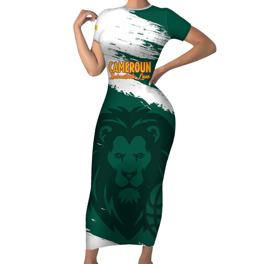 Cameroon Basketball Custom Short Sleeve Bodycon Dress Come On Indomitable Lions - Wonder Print Shop