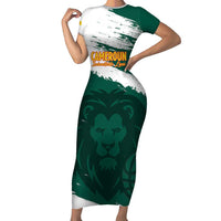 Cameroon Basketball Custom Short Sleeve Bodycon Dress Come On Indomitable Lions - Wonder Print Shop