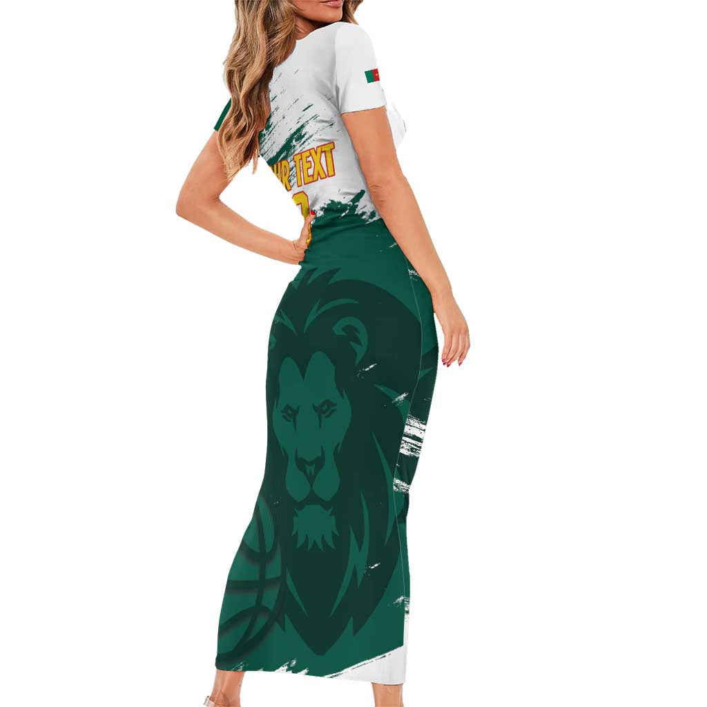 Cameroon Basketball Custom Short Sleeve Bodycon Dress Come On Indomitable Lions - Wonder Print Shop