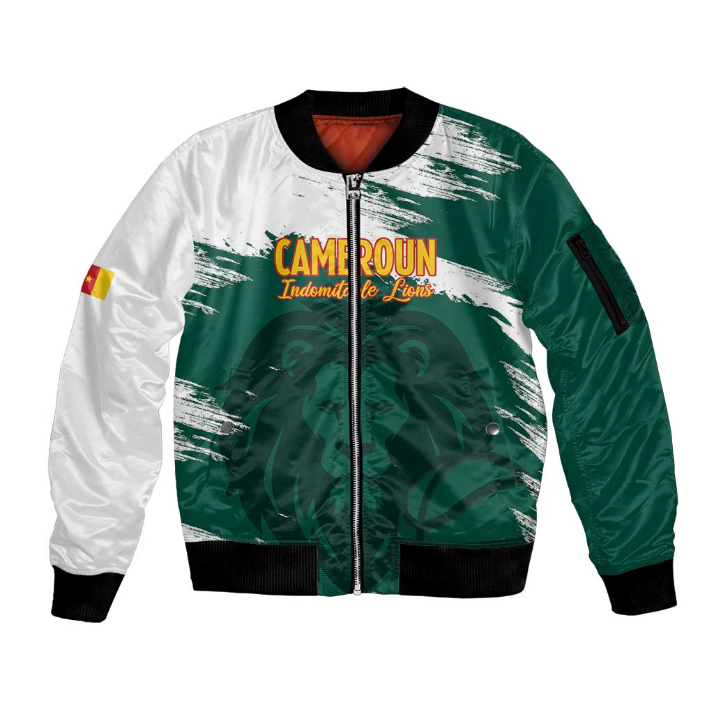 Cameroon Basketball Custom Sleeve Zip Bomber Jacket Come On Indomitable Lions - Wonder Print Shop