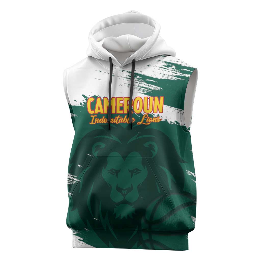 Cameroon Basketball Custom Sleeveless Hoodie Come On Indomitable Lions - Wonder Print Shop