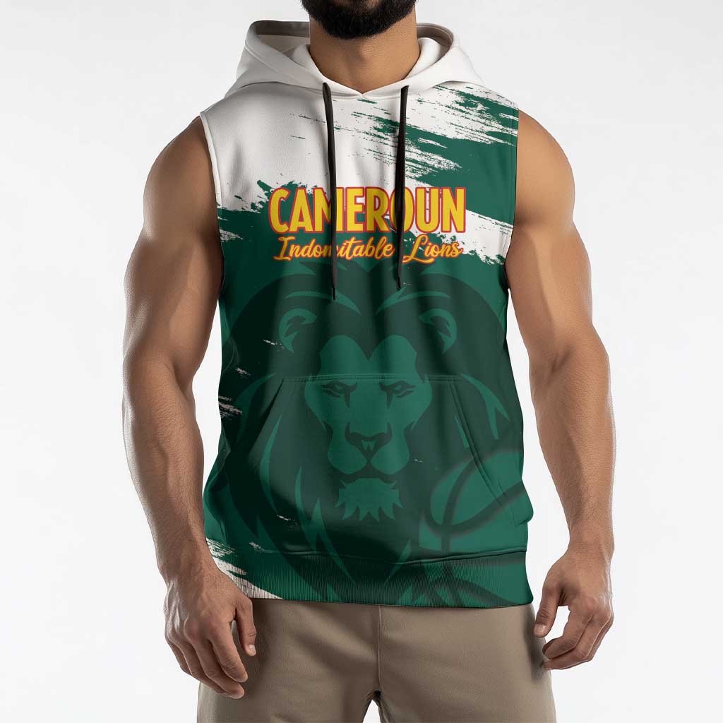 Cameroon Basketball Custom Sleeveless Hoodie Come On Indomitable Lions - Wonder Print Shop