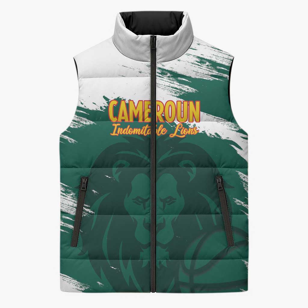 Cameroon Basketball Custom Sleeveless Puffer Jacket Come On Indomitable Lions - Wonder Print Shop