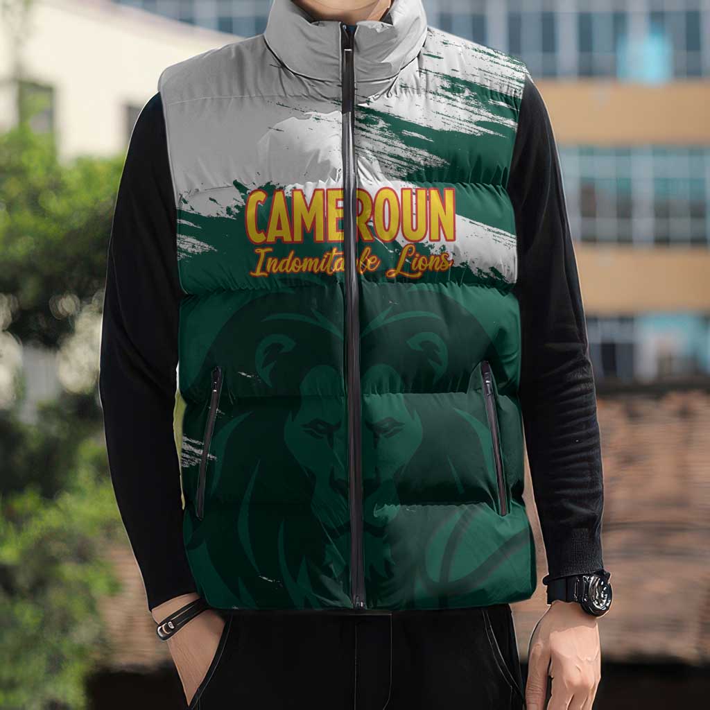 Cameroon Basketball Custom Sleeveless Puffer Jacket Come On Indomitable Lions - Wonder Print Shop