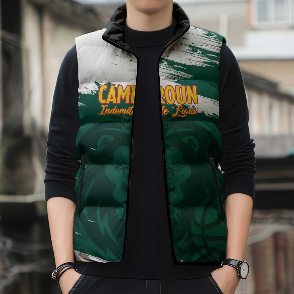 Cameroon Basketball Custom Sleeveless Puffer Jacket Come On Indomitable Lions - Wonder Print Shop