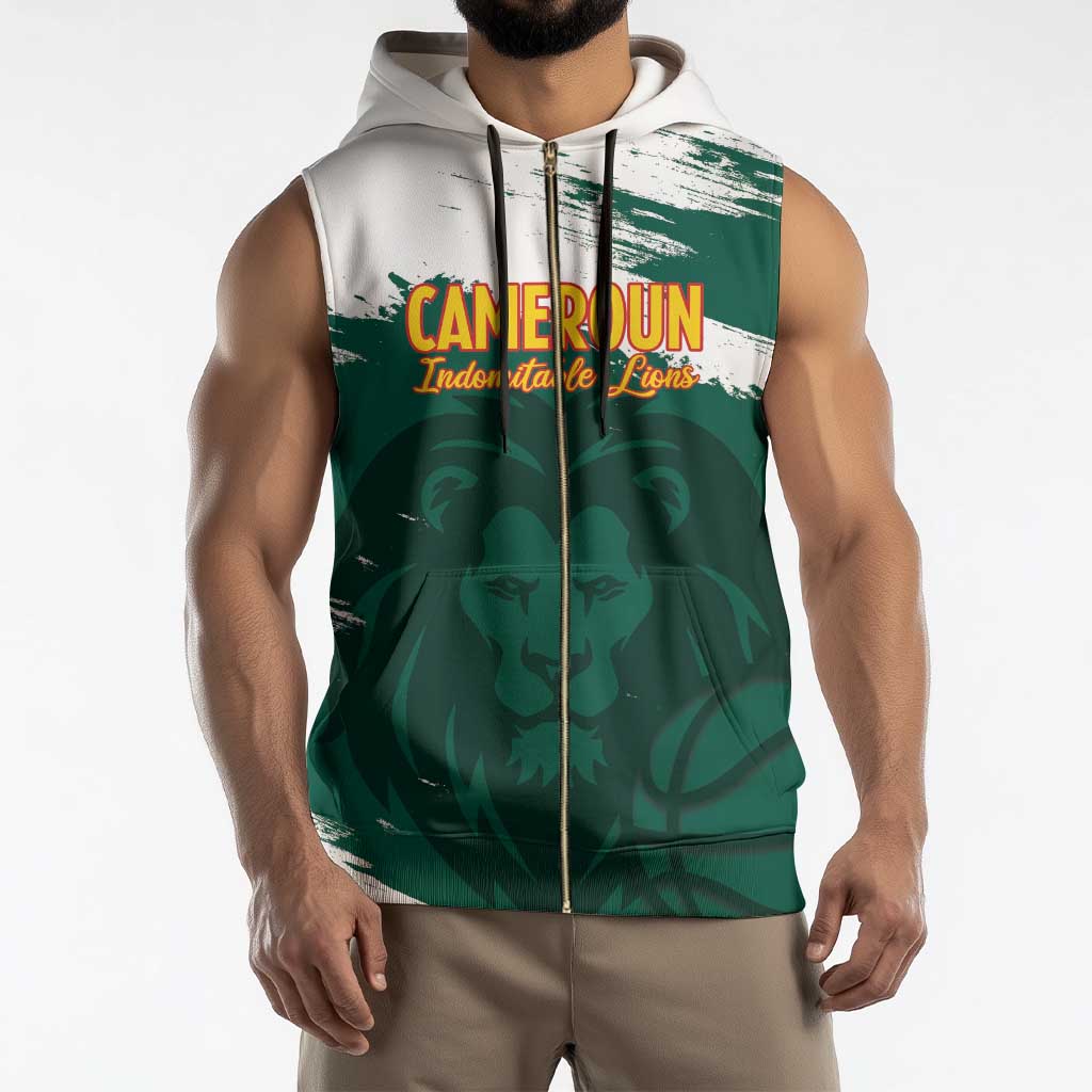 Cameroon Basketball Custom Sleeveless Zip Hoodie Come On Indomitable Lions - Wonder Print Shop